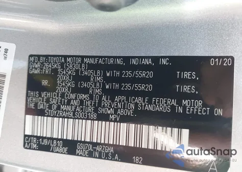 2020 Toyota Highlander Limited from USA, damaged, VIN 5TDYZRAH9LS003188